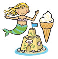 A mermaid, a sandcastle and ice cream.