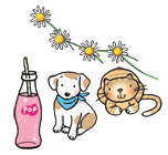 Pink lemonade, a daisy chaing, a dog and a cat.