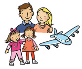 A family with two little girls and an aeroplane.