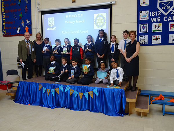 Hilary Robinson with the finalists of the first Poetry Recital Competition at St Peter’s C of E School, Leeds. (15th February 2013).