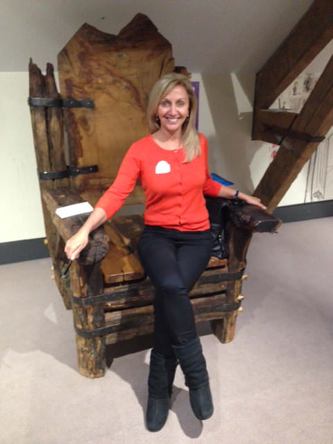 Hilary sitting in the Story Tellers Chair at the Seven Stories National Centre for Children’s Books in Newcastle.